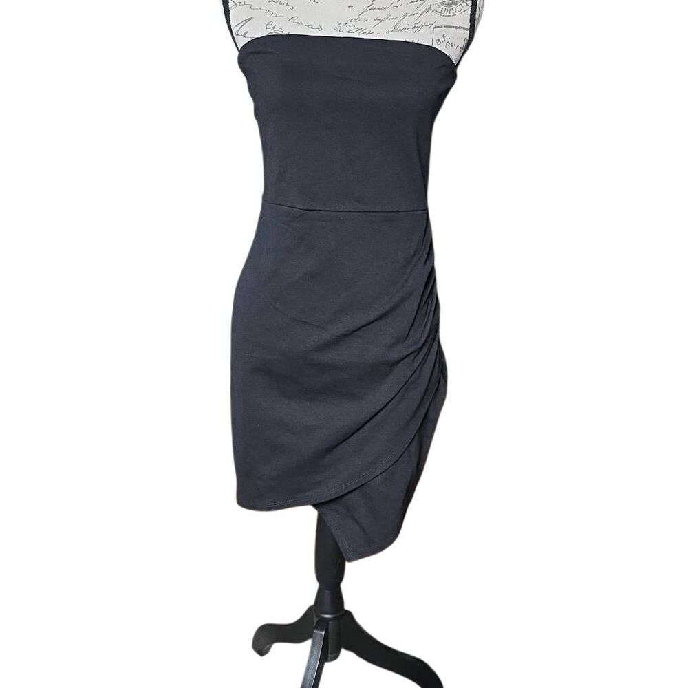 American Threads Women's Size Large Black Side Ruched Asymmetrical Tube Dress